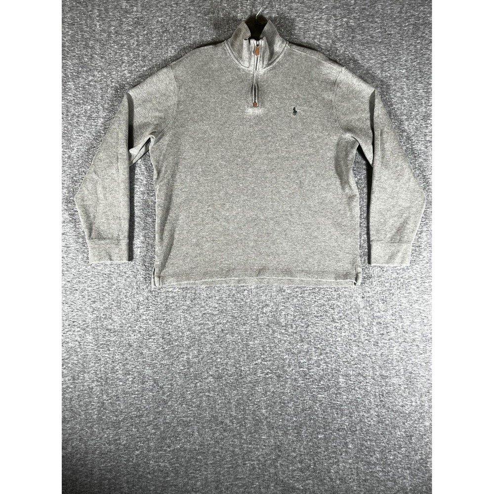 Polo Ralph Lauren Mens XL Gray 100% Cotton Quarter Zip Pullover Sweater Pony